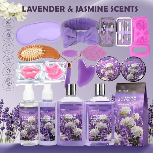 24-Piece Luxury Body Gift Set for Women, Spa Gift Basket Set, Lavender Home Spa Gifts for Women With Face Rollar tool, Bubble Bath, Facial Care, Bomb, Oil, Facial Skin Care gift set for Mother Her