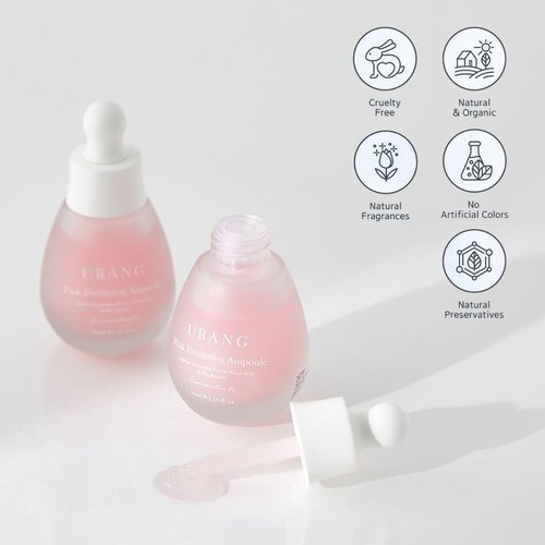 URANG Pink Everlasting Ampoule | Organic Moisturizer Supports Elasticity & Vibrancy for Dull Skin | Natural Vegan Skincare for Women, Men |1.18 Fl oz