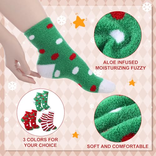 Suhine 3 Pair Christmas Aloe Infused Ultra Moisturizing Socks Colorful Patterns Fuzzy Christmas Socks Aloe Vera Socks for Spa (Cute)