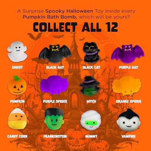 Halloween Bath Bombs for Kids with Surprise Halloween Toys Inside (6 Pack) - Large Pumpkin Bath Bombs for Kids, Boys, Girls & Teens ? Spooky Boo Basket Stuffers for Kids - Made in USA by Two Sisters