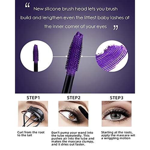 5D Colored Mascara for Eyelashes-3 Colors Blue Purple Green Longlasting Waterproof Mascara Volume and Length,Curling Fiber rimel de pesta?as,Thanksgiving Cosplay Eye Makeup Gift for Women Girl