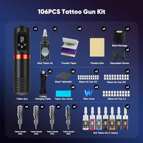 Wireless Tattoo Gun Kit - Professional Rotary Tattoo Pen Machine Kits with LED Display, Complete Beginners Tattoo Supplies Set with 20Pcs Cartridge Needles for Artists Beginner