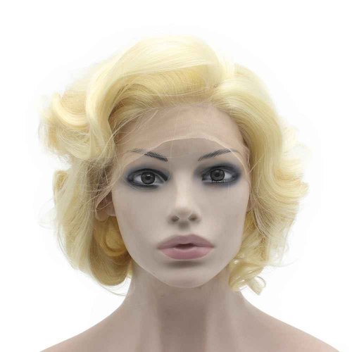 MX angel Heat Resistant Synthetic Lace Front Natural Short Curly 613 Blonde Wig