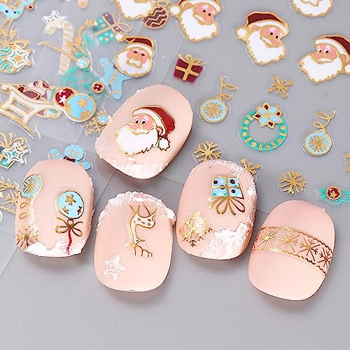 12 Sheets Christmas Nail Art Sticker 3D Self-Adhesive Nail Decals Art Design Holographic Cute Santa Claus Elk Nail Art Sticker for Women Manicure Decoration Acrylic Nails DIY Nails Art Supplies