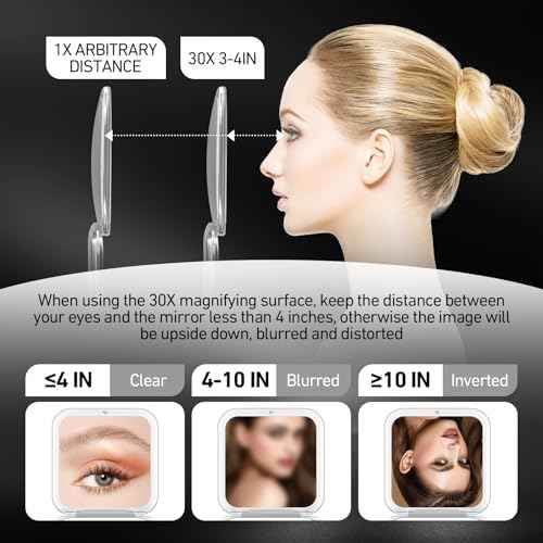 Compact Mirror, 30X Magnifying Mirror, Square Travel Makeup Mirror, 3.3x3.3 inch Small Pocket Mirror, Women's Magnetic Portable Mirrors with Precision Tweezers, Black