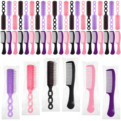 Baderke 48 Pcs Bulk Hair Brushes and Combs for Homeless Individually Wrapped Hair Brush and Comb Set for Women Hotel Homeless Nursing Charity(Multicolor)