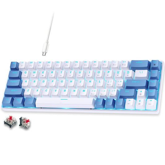abucow 60% Mechanical Gaming Keyboard, Red Switch Wired Compact Keyboard with Blue Backlight, Swappable Blue White Keycaps, for Windows/Mac