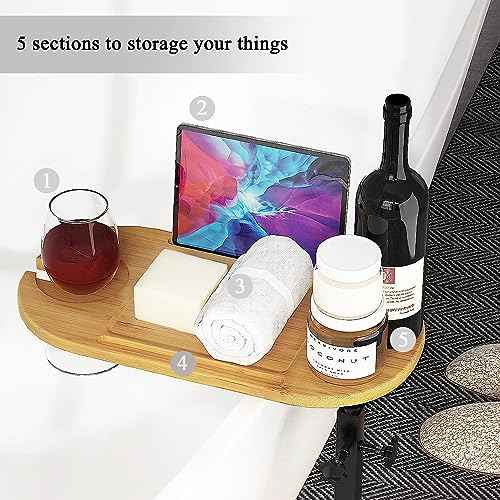 Bathtub Tray, 3 Layer Bathtub Tray Table with Adjustable Height, Enhanced Stability, Freestanding Premium Bamboo Bath Tub Tray for Spa,Bathtub, Bed, Sofa, Couch with Wine Glass Hold (3 Layer)¡¦
