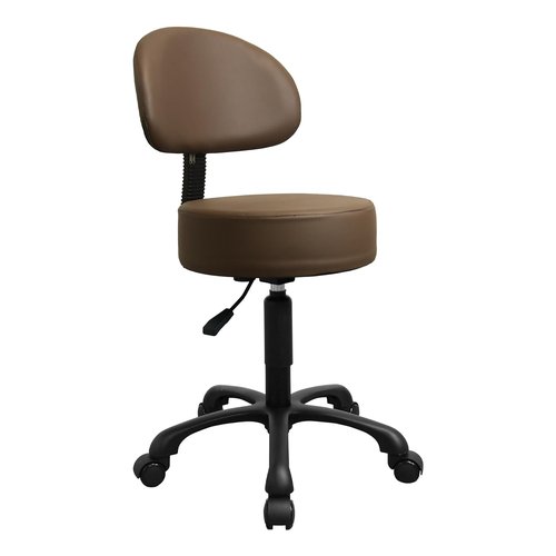 Lilfurni Black Lift Swivel Rolling Stool Round Chair,Thick Sturdy Padding,Adjustable Stool with Wheels for Doctor,Medical,Massage Salon,Office,Shop(with Back, Brown)