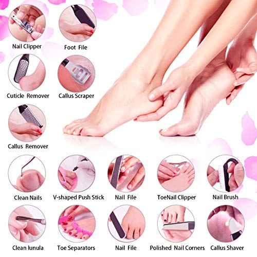 Pedicure Tools for Feet, 30 in 1 Foot Scrubber Manicure Kit for Women Men, Stainless Steel Foot File Foot SPA, Professional Callus Remover Skin Tag, Included Nail Toenail Clipper File Foot Rasp