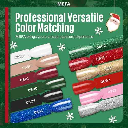 MEFA 19 Pcs Gel Nail Polish Kit with U V Light, 12 Christmas Colors Burgundy Red Dark Green Glitter Gel Polish Winter Silver Gold Sparkle Nail Polish Manicure Soak Off DIY Salon Decorations Gifts