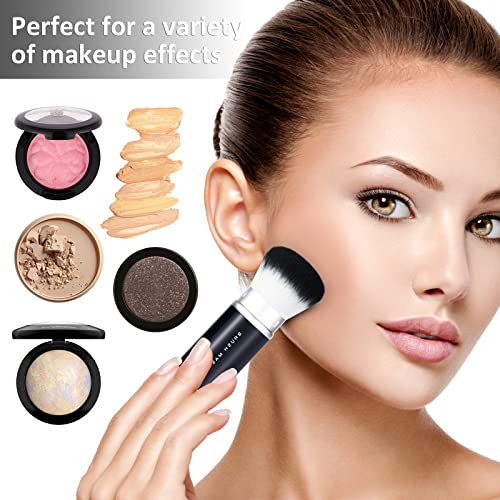 2pcs Retractable Foundation Makeup Brush, Kabuki Brush For Powder, Blush, Bronzer, Concealer, Portable Brush Cover, Perfect for Travel(Black)