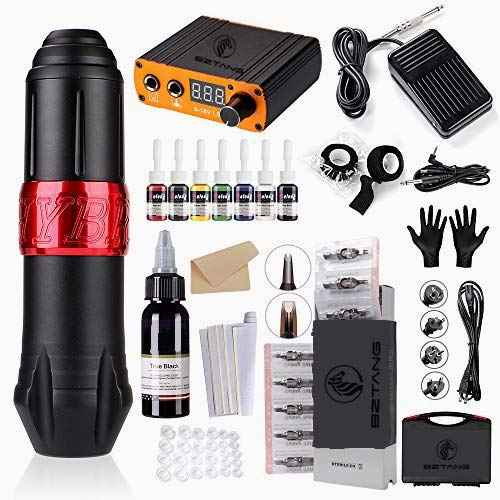 BZTANG Tattoo kit Tattoo Pen DC Interface Rotary Tattoo Machine with Needle Cartridges Power Supply Quiet Body&Art
