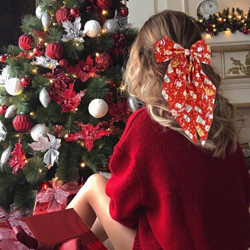 Christmas Hair Bows Clips Oversized Long Tail with Barrettes Clips Large Bowknot Hair Accessories for Women Girls Teens Christmas Stocking Stuffers Xmas Gifts Trendy Stuff