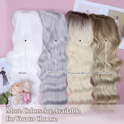 NAYOO Gray Wigs with Bangs - Long Curly Wavy Synthetic Fiber Wigs for Daily Party Use - Heat Resistant - 26 Inches (Silver Gray)