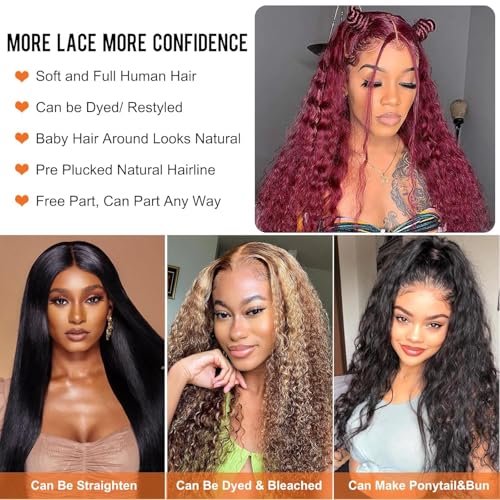 13x4 Glueless Lace Front Wet and Wavy Human Hair Wig 250% Density Natural Black 16 Inch