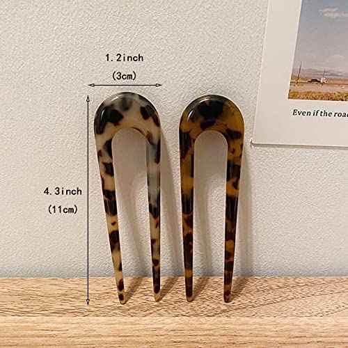 2 Pack Benefree French Style Cellulose Acetate Tortoise Shell U Shaped Hair Pins Fork 2 Prong Updo Chignon Pin for Women Girls Hairstyle Accessories£¨Tortoiseshell and White Tortoiseshell)