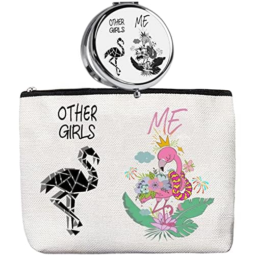 HnoonZ Teenage Girls Gifts,Christmas Gifts for Teenage Girls,Girls Zipper Makeup Bag Cosmetic Pouch,Teenage Girls Travel Toiletry Pouch Organizer Bag,Girls Mini Compact Mirror