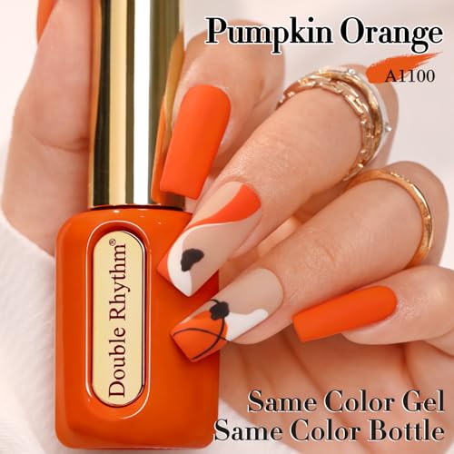 Double Rhythm 0.50 OZ Gel Polish Hema Free Same Color Same Bottle Golden Round Translucent Neutral Natural Milky 15 ML Jelly UV Polish Art DIY at Home (Dark Orange-C1100)