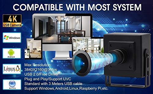 4K USB Camera with 170degree Fisheye Lens HD Video Audio Webcam High Speed Wide Angle PC Camera IMX317 USB with Camera for Computer Mini UVC USB2.0 Web Camera for Laptop Jetson Nano Raspberry Pi