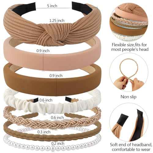 AHONEY 7 Pack Headbands for Women Girls Headbands Trendy Non Slip Hairbands Fashion Hair Accessories Multi-style Headband Pack Diademas Para Mujer (Neutral)