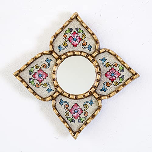Artisan Small Accent Wall Mirror Set of 3 - Peruvian mirrors for wall with bronze leaf frame - Reverse Painted Glass Mirrors
