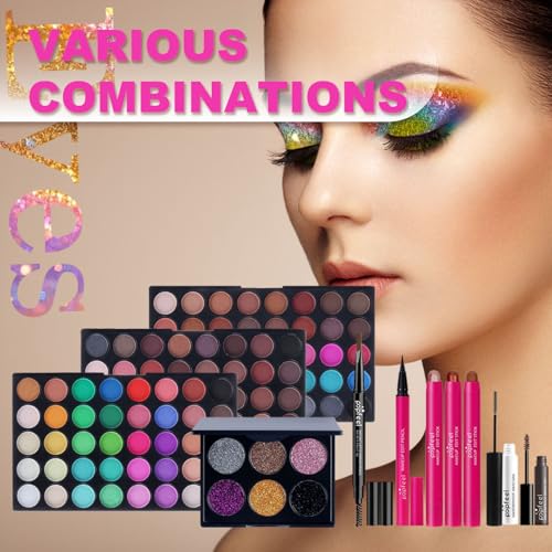 All-in-one Holiday Make up Gift Sets | Makeup Kit for Women Full Kit Teen Girls Xmas Beauty Essential Beginner Bundle Include Eyeshadow Palette Lipstick Blush Concealer Face Powder Mascara Lipgloss