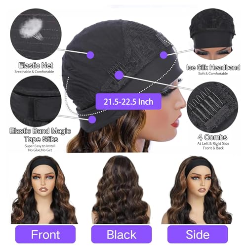 Ombre Headband Wig Human Hair Body Wave #4/27 Highlight 22 Inch Headband Wigs Human Hair Wigs for Black Women Brazilian Virgin Hair Wear and Go Glueless Wig None Lace Front Wigs 150% Density