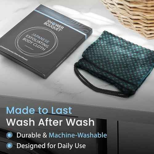 Japanese Exfoliating Washcloth for Back & Body 2-Pack - Charcoal & Silver Ion Exfoliating Towel with Handles - Two-Sided Gentle Exfoliation & Deep Cleanse Body Wash Cloths for Shower - 1 Blue, 1 Green