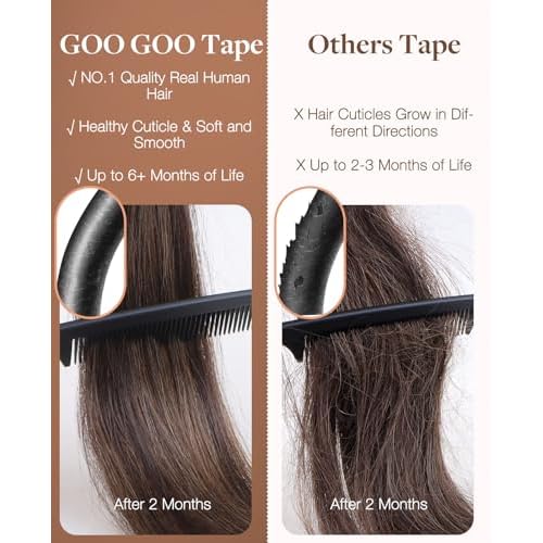 GOO GOO Invisi Edge Tape in Hair Extensions Human Hair, 4/27/4 Balayage Chocolate Brown to Caramel Blonde 20pcs 18inch 50g, Virgin Remy Hair, Seamless Injected Tape, Natural Look