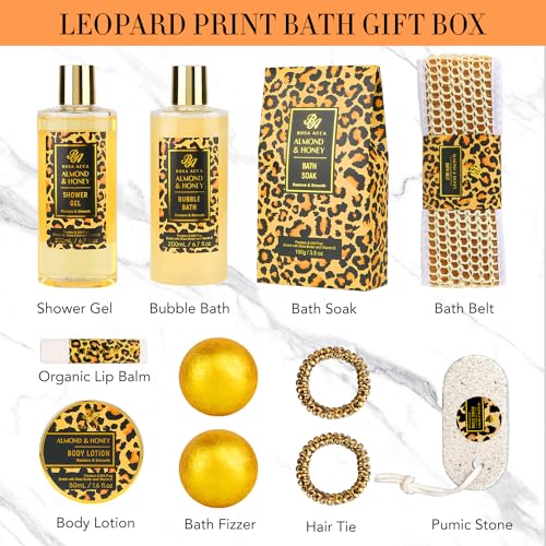 Christmas Gifts for Women, Bath Gift Set, Leopard XXL 20 Pcs Skin Care Set, Slef Care Gifts Set , Mother's Day, Valentine, Birthday, Home Spa Kit, Shower Gel, Body Lotion, Shower Cap,Manicure Set
