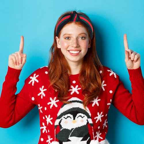 2 Pcs Christmas Headbands for Women - Red Green Ribbon Holiday Knot Hair Hoops, Xmas Festive Gift Hair Accessory (Red&Black)