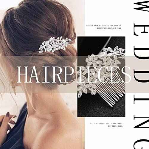 Olbye Wedding Hair Comb Rhinestone Bridal Pieces Flower Silver Crystal Headpiece for Bridesmaids and Brides (Silver)