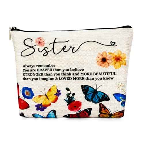Makeup Case for a Special Sister Cosmetic Bag, Inspirational Handmade Presents for Women, You Are Braver Than You Think, Sis Best Friends Makeup Bag Toiletry Bag Gift, Style 2