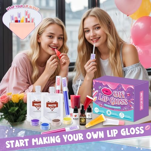 JCOOS DIY Lip Gloss Making Kit - 63PCS Diamond Matte Lip Gloss Base, Tubes & Pigment - Teen Girl Gifts