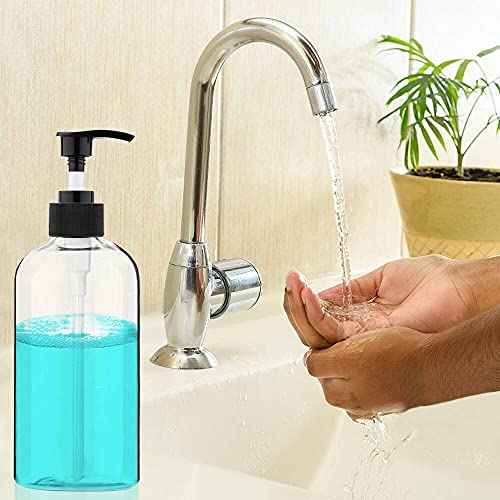 Empty Plastic Pump Bottles Dispenser 4 Pack 16oz/500ml Portable Clear BPA-Free Cylinder Shampoo Lotion Hand Pump Bottle Durable Refillable Containers