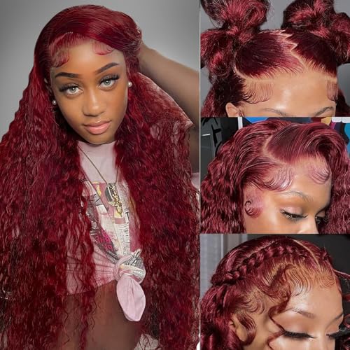 28 Inch 13x6 99j Burgundy Lace Front Wigs Human Hair Wigs For Women 180% Density 99J HD Deep Wave Lace Frontal Wigs Curly Wine Burgundy Wig Pre Plucked With Baby Hair
