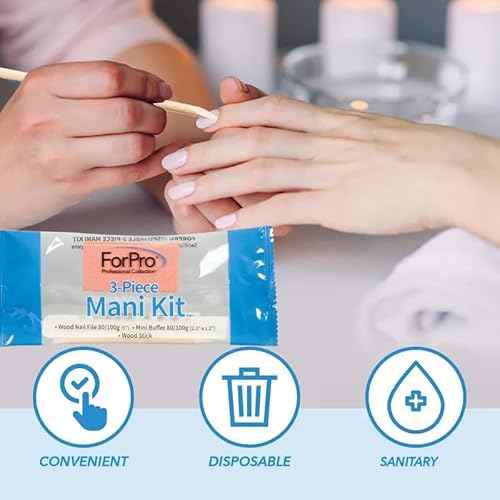 ForPro 3-Piece Mani Kit, 100-Count, Individually-Packed Manicure Set, White Wood Nail File 80/100 Grit, Orange Mini Buffer 80/100 Grit, Wood Stick