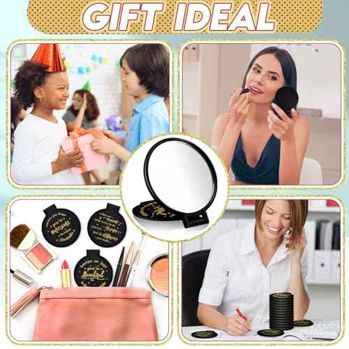 Wenqik 100 Pcs Inspirational Mini Compact Mirror for Purse Women Small Gifts Bulk, Round Makeup Folding Mirror, Thank You Gift Bag Stuffer Items, Christmas for Coworker Employee Staff (Black)