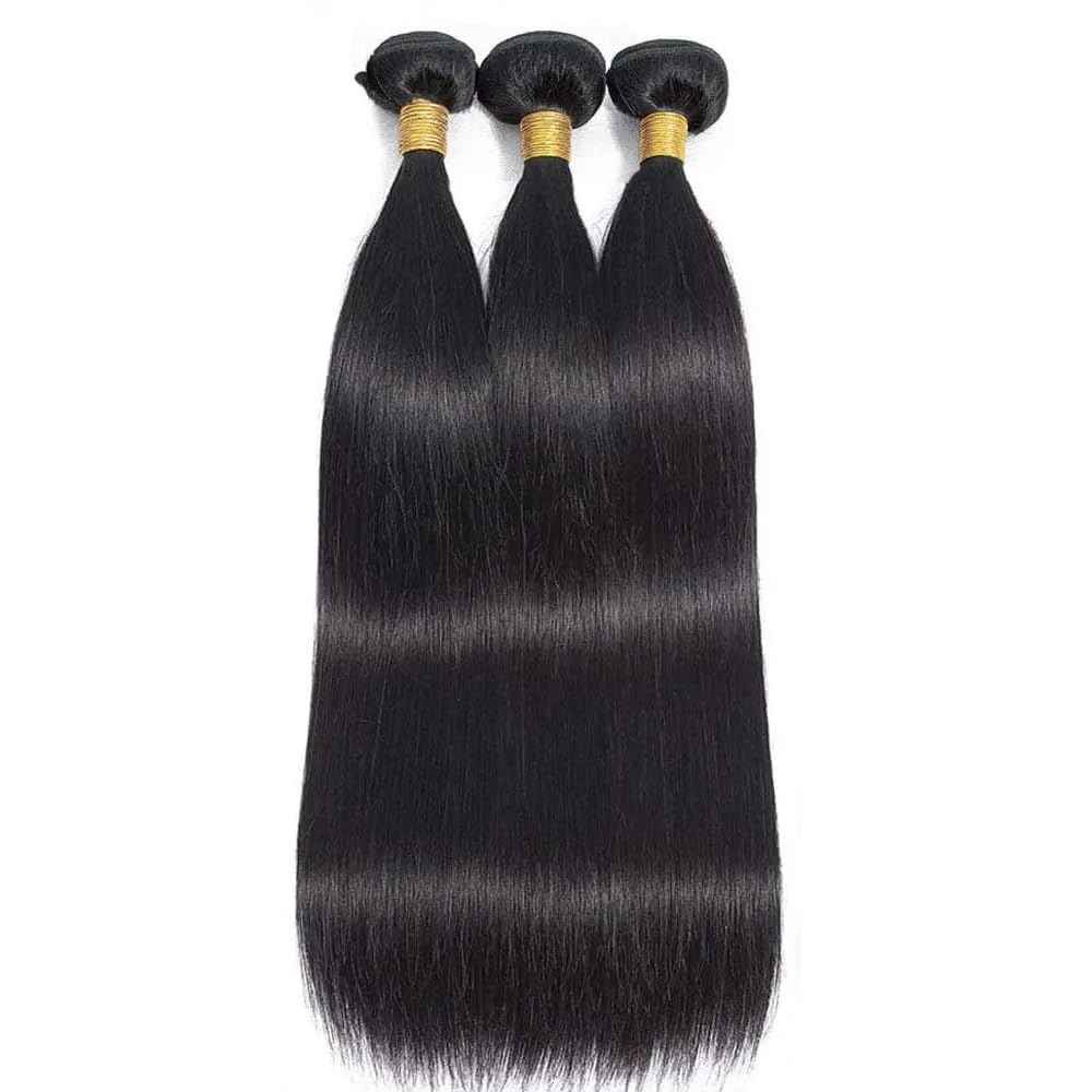 Human Hair Bundles Black Straight Bundles Human Hair 18 20 22 Inch Peruvian Virgin Mixed Length 1B Straight Bundle Hair Extensions