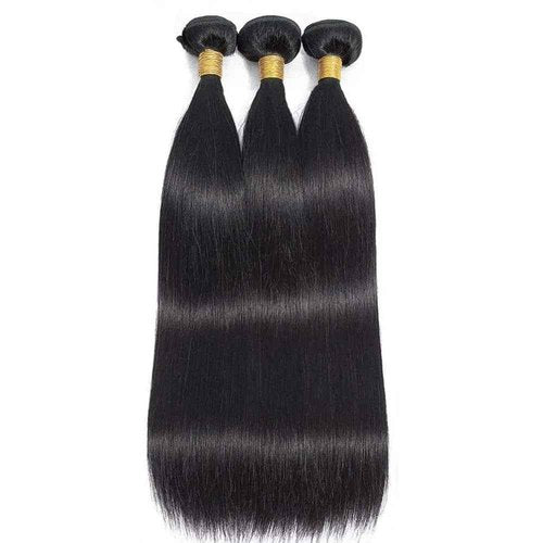 Human Hair Bundles GveoXvo Natural Black Straight Bundles 24 26 28 Inch Unprocessed Virgin Mixed Length 1B Bundle Hair Extensions