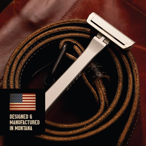 Proof Benchmark Single Blade Razor CNC Machined Aluminum Metal - Made in USA - Pivoting Head for a Smooth & Comfortable Shave - Easy Blade Replacement - Durable Design with Grooved Cap & Leather Case