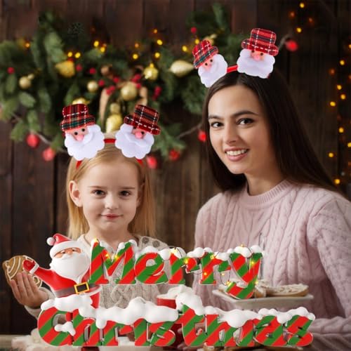 Light up Christmas Headbands Sparking Santa Claus Head Bands Red Hat Bow Knot Snowmen Hair Accessories for Women (C-Santa Claus)