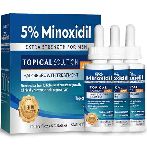 5% Minoxidil Hair Growth for Men and Women: Extra Strength Beard Regrowth Treatment Serum with Minoxidil and Biotin for Thinning Hair Loss to Grow Thicker Fuller 60ml 3 Bottles
