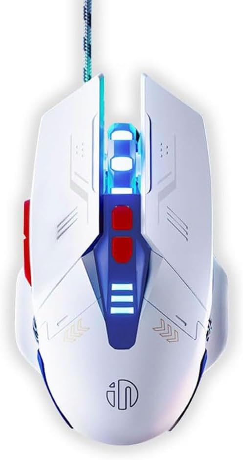 Aimery Wired Gaming Mouse Computer mice Mechanical Breathing Colorful Light with Sound 7 Keys USB Braided Rope 4 Speed DPI Ergonomics PC Laptop Mecha White