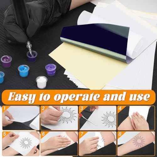 125Pcs 3MM Tattoo Skin Practice Kit, Includes 5Pcs 6"x8" Blank Practice Tattoo Skin, 10Pcs Tattoo Stencil Paper, 100Pcs Ink Cups, 5Pcs Tattoo Bib Sheet and 5 Pairs Gloves, Starter Tattoo Supplies Tool
