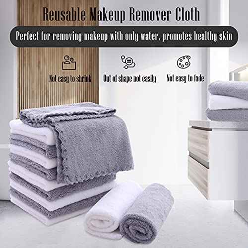 TENSTARS 12 Pack Premium Washcloths Set - Quick Drying- Soft Microfiber Coral Velvet Highly Absorbent Wash Clothes - Multipurpose Use as Bath, Spa, Facial, Fingertip Towel (Grey and White)