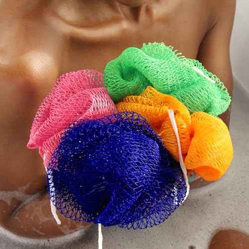 African Net Sponge Authentic - 2 Pieces African Exfoliating Net Bath Sponges for Shower Navy&Yellow - Body Scrubber Exfoliator Loofah Wash Cloth - Afro Back Scrub for Women Bathing Accessories