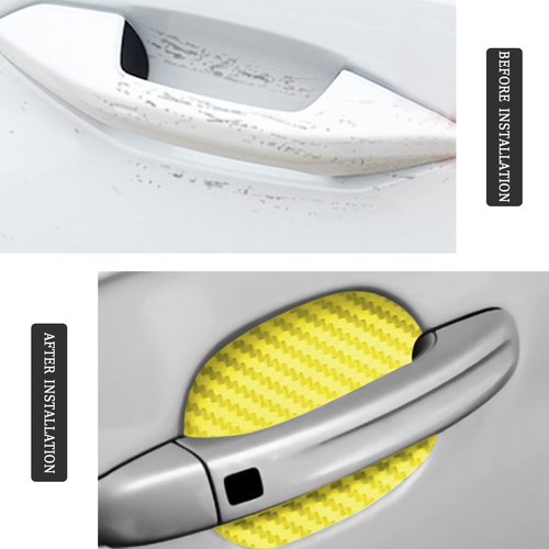 8PCS Car Door Handle Sticker, Carbon Fiber Anti-Scratches Car Door Cup Protector, Non-Marking Auto Door Handle Protective Film, Self-Adhesive Door Side Paint Protector for All Cars (Yellow/8PCS)