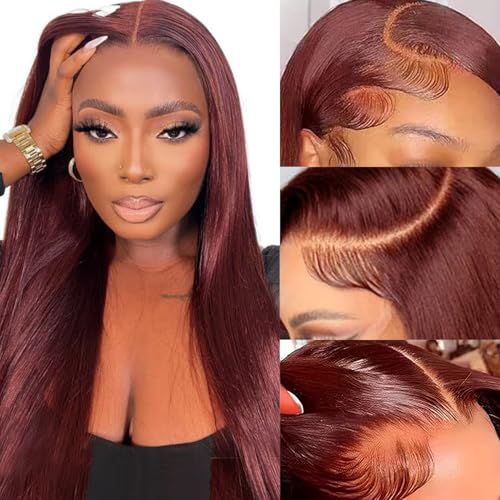 PANDA ANGEL Straight Lace Front Wigs Human Hair 13x4 HD Transparent Lace Front Wigs for Women Human Hair Reddish Brown Lace Front Wig N33# Colored Reddish Brown Full Frontal Wigs 20 Inch